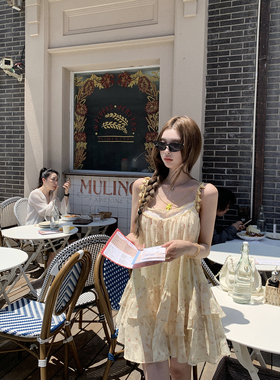 Thas9i九亿 可莉安幻游 肌理感荷叶边流苏肩带蕾丝吊带度假连衣裙