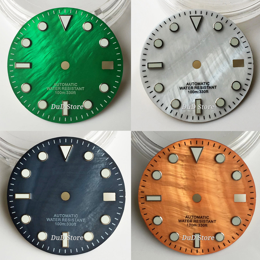 29mm字面绿色夜光表盘 橙蓝绿白色 贝壳纹字面 适用nh35腕表配件