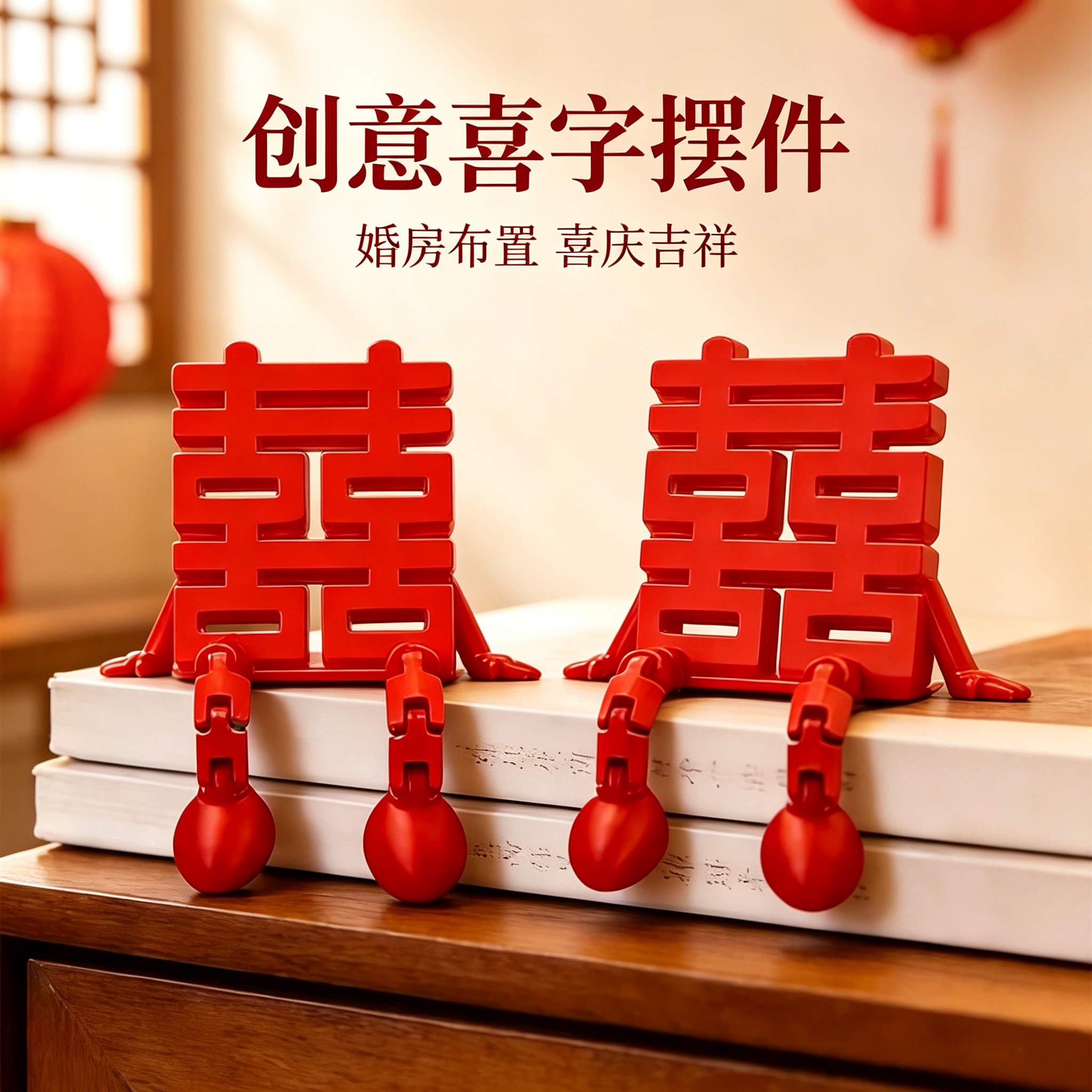 2027新款立体喜字婚房摆件