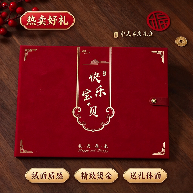高档绒布宝宝满月百日周岁礼簿