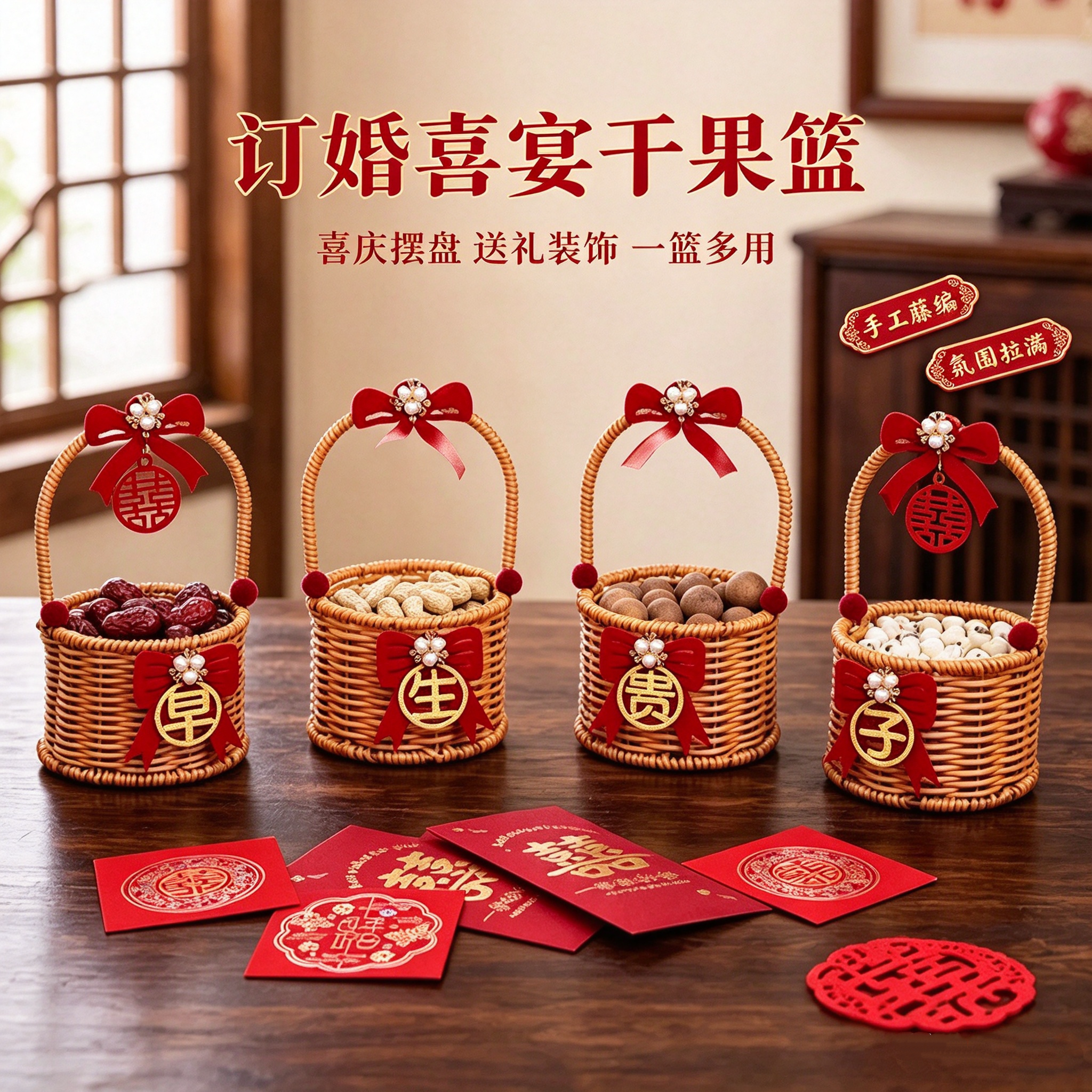 高档早生贵子婚礼压床摆件