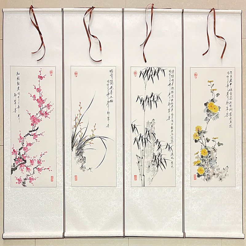 梅兰竹菊手绘国画真迹玄关客厅装饰画卧室餐厅挂画水墨画卷轴装裱