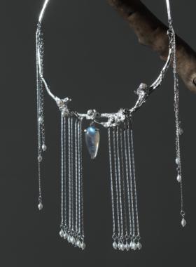 東黑三白/ 明月拢长风 s930纯银原创设计新中式步摇女项圈chorker