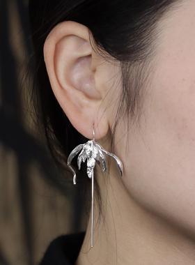 東黑三白/ 芳兰媚春阳 s930纯银原创设计中式百搭耳环勾饰礼物