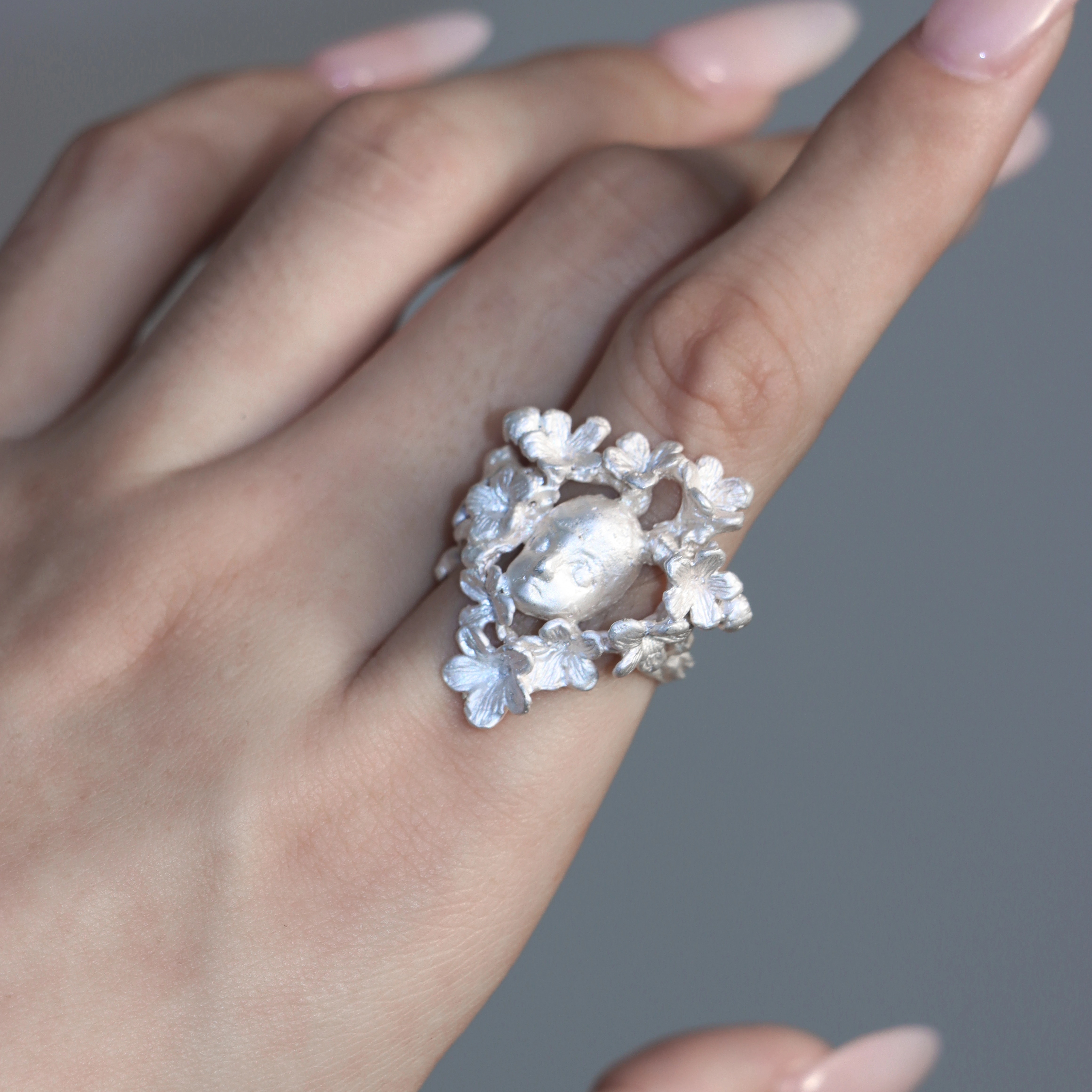 東黑三白/ 灵蕊印花 s930纯银原创设计小众暗黑做旧百搭戒指礼物