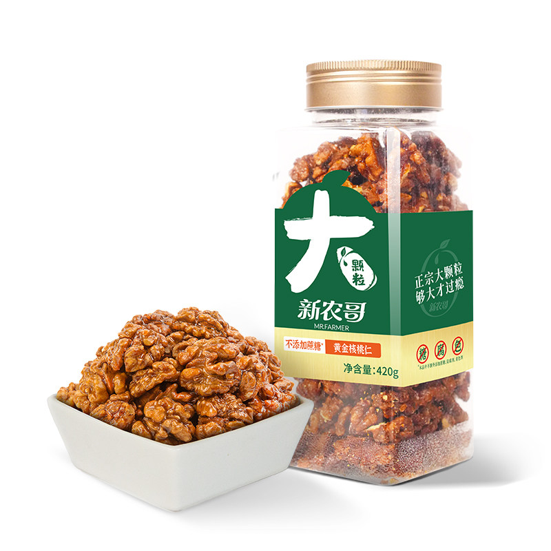 新农哥大颗粒黄金琥珀核桃仁420g*1罐坚果干果休闲零食