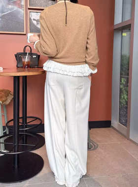 现货打折 闪闪家 韩国东大门代购HELDER-P荷叶边下摆褶皱休闲裤