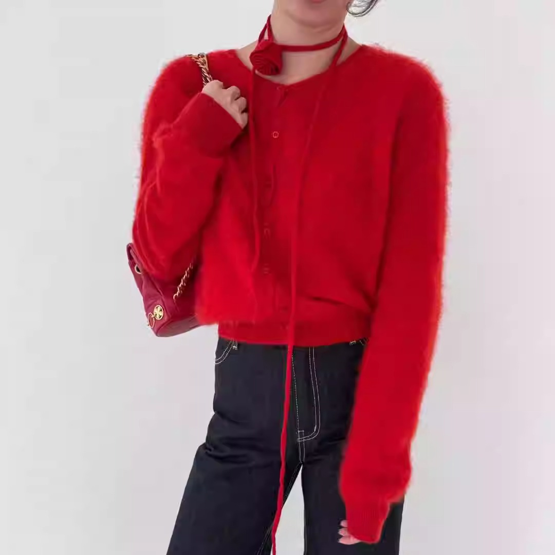 NEROLI36羊毛羊绒花朵脖带毛衣