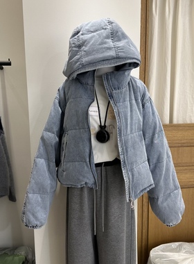 闪闪家 韩国东大门代购SIERRA舒适牛仔面连帽羽绒服鸭绒