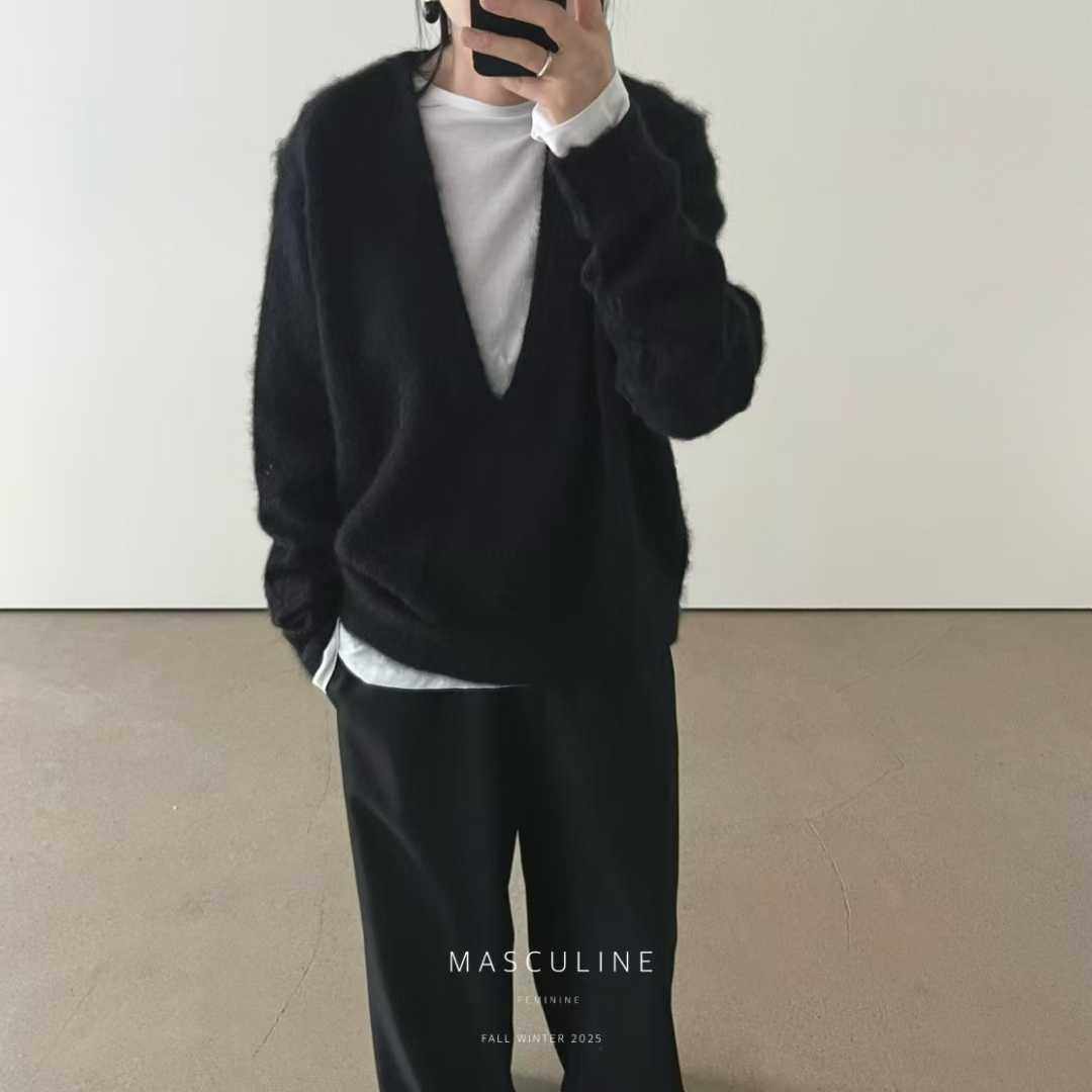 MASCULINE宝宝马海毛深V叠搭针织