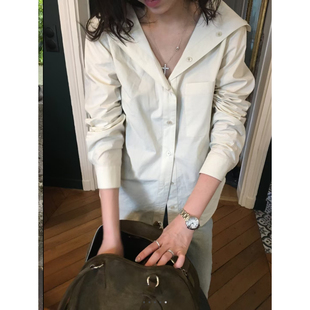 现货打折 闪闪家 韩国东大门代购BREATHE休闲气质海军风翻领衬衫