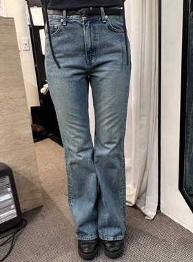 闪闪家 韩国东大门代购MORE THAN YESTERDAY纹理显瘦微喇牛仔裤