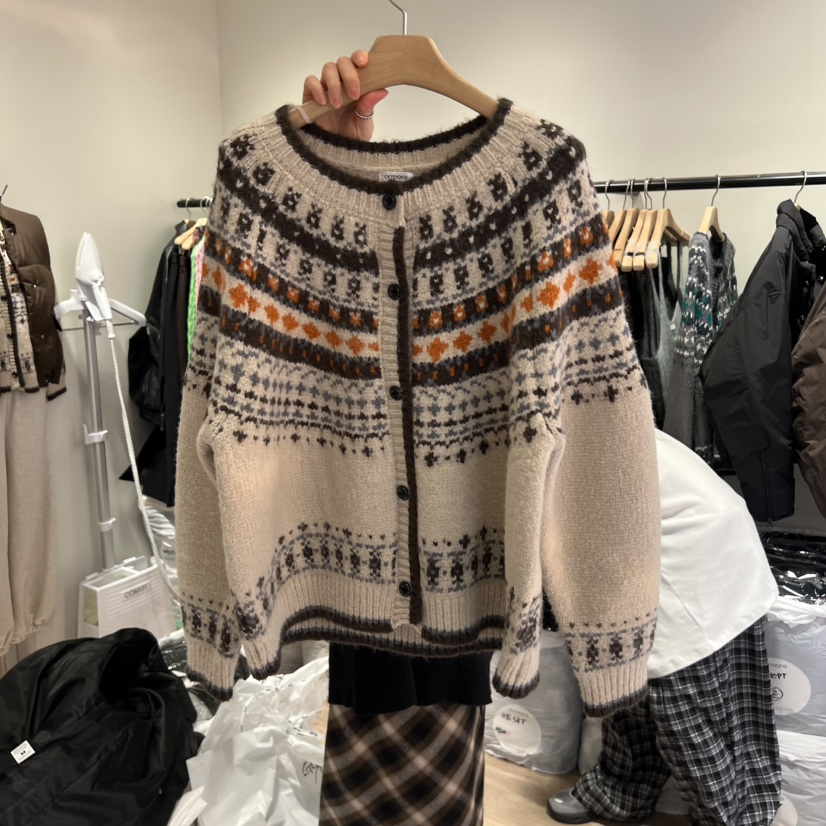 ORMORE环形费尔岛图案毛衣开衫