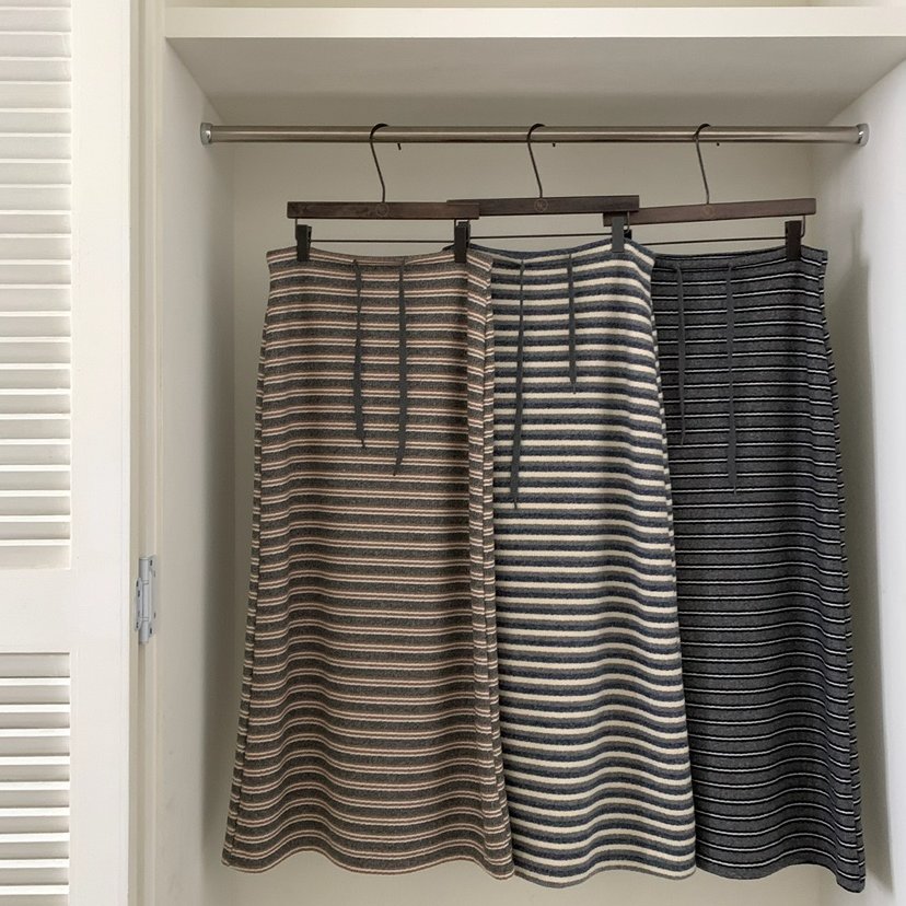 VIRKIN秋冬细条纹休闲长裙半裙