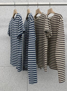 闪闪家 韩国东大门代购AT THE BAGEL混棉条纹休闲t套装