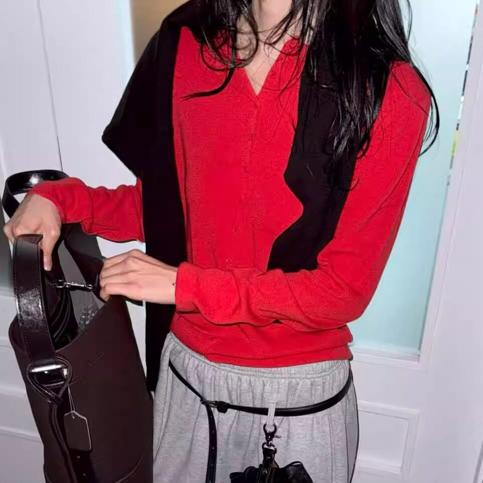 LAKE-A羊绒混纺系扣百搭开衫