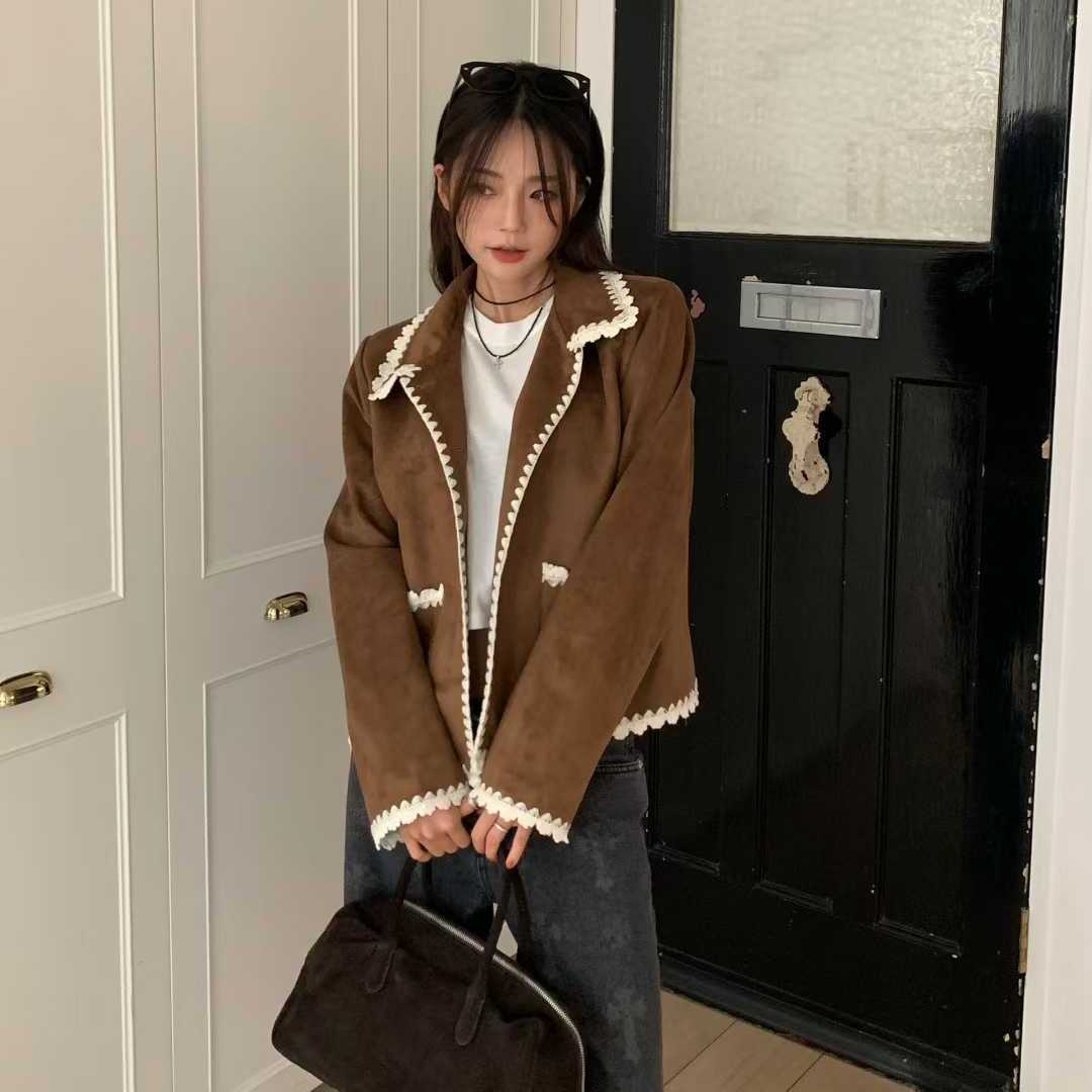 TARABYMOTION蕾丝镶边复古夹克