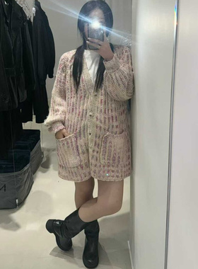 闪闪家 韩国东大门代购NEROLI 36宽大版型粗棒针混色毛衣外套