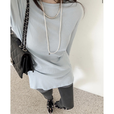 DEVENTI春款柔软竖纹舒适长袖t