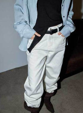 闪闪家 韩国东大门代购BETTER舒适百搭拉绒白色休闲裤
