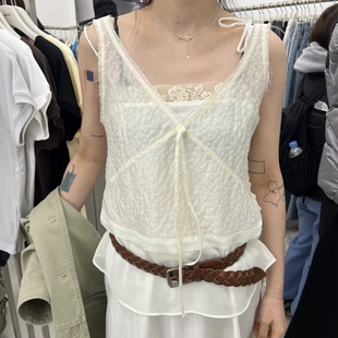 闪闪家 BREATHE时髦蕾丝混搭气质背心 韩国东大门代购