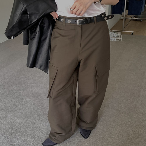 REPELLER时髦高腰卡其工装休闲裤