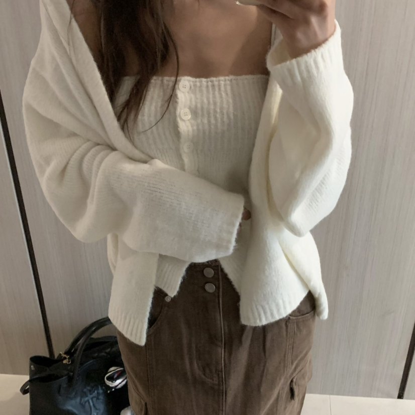 VIRKIN柔软针织抹胸开衫性感套装