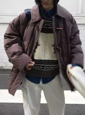 闪闪家 韩国东大门代购SELF SERVICE牛角扣学院风时尚羽绒服