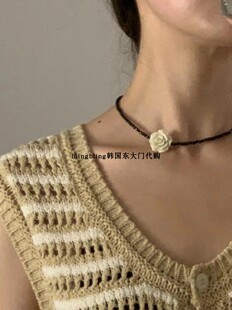 现货blingbling韩国东大门代购VERSO/ETER精致优雅玫瑰串珠短项链