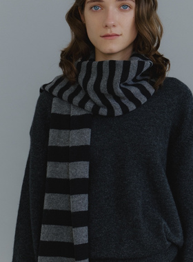 闪闪家 韩国东大门代购REGULARLY/PLACOR精细羊毛50%条纹围巾