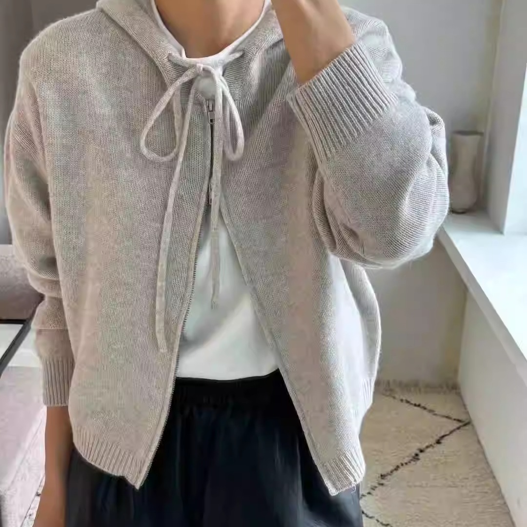 1968羊毛混棉系带连帽毛衣