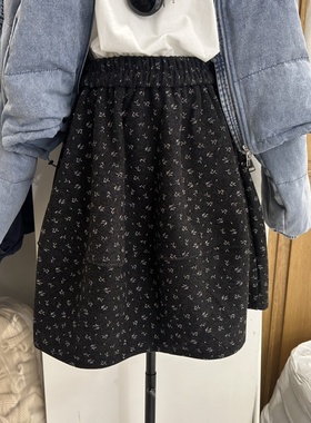 闪闪家 韩国东大门代购SIERRA羊毛50%碎花拼接毛呢半裙