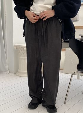 闪闪家 韩国东大门代购REGULARLY/PLACOR毛呢条纹休闲裤