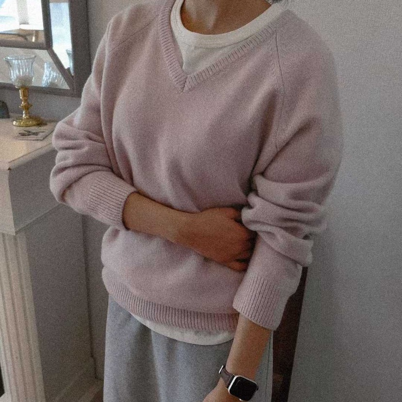 GALLERY-P气质V领羊绒混纺毛衣