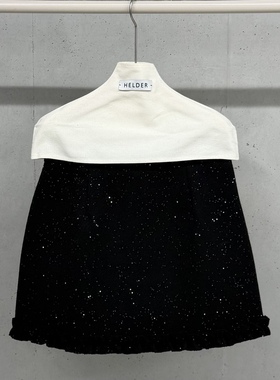 闪闪家 韩国东大门代购HELDER-P亮晶晶闪片褶皱花边短裙