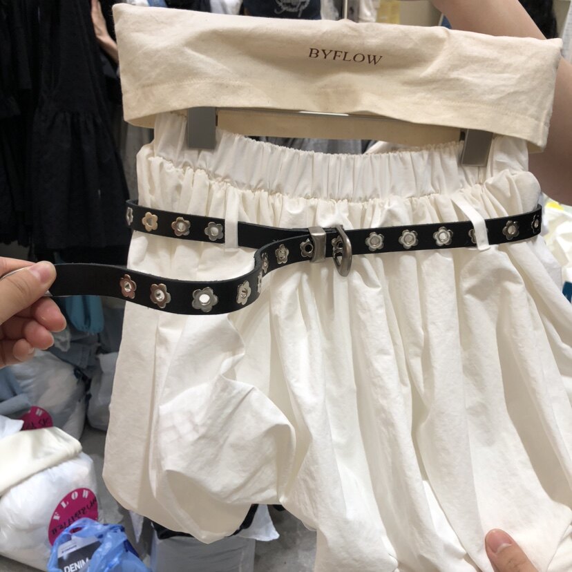 闪闪家 韩国东大门代购BY FLOW铆钉花朵复古牛皮腰带