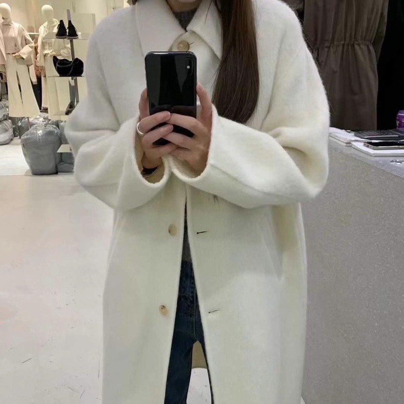 GALLERY-P羊驼毛混纺系扣气质