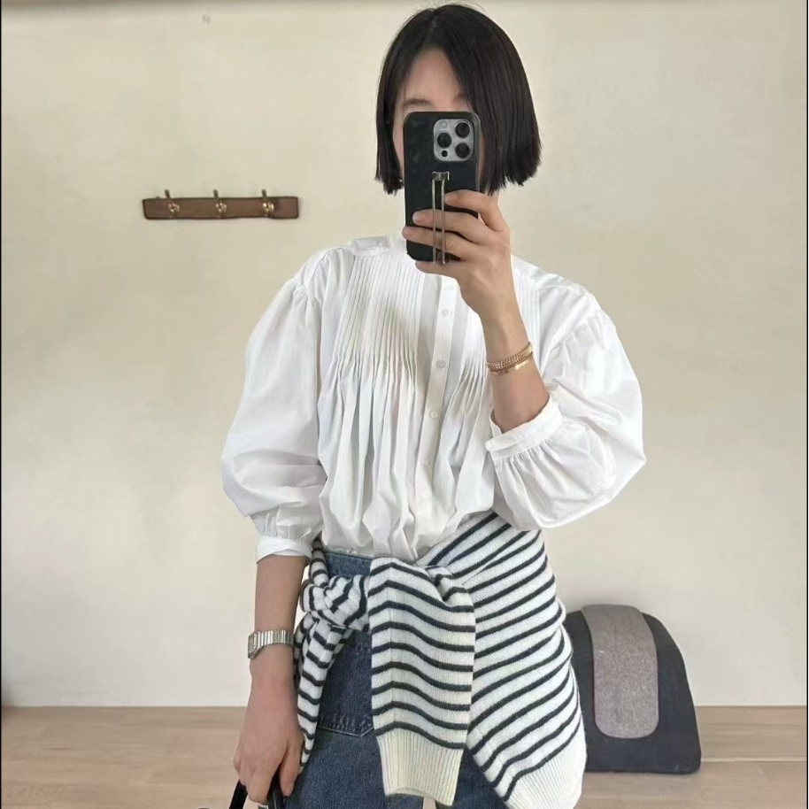 韩国SELFSERVICE打褶复古衬衫
