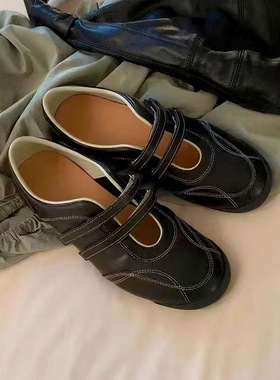 牛皮版~魔术贴超软内增高平底单鞋女休闲运动机能玛丽珍芭蕾鞋女