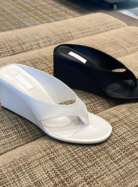 羊皮版~厚底人字拖鞋外穿女增高坡跟休闲夹趾凉拖夏季时尚沙滩拖