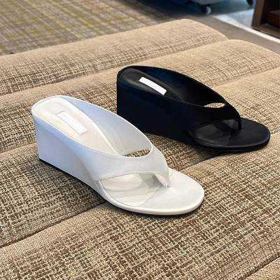 羊皮版~厚底人字拖鞋外穿女增高坡跟休闲夹趾凉拖夏季时尚沙滩拖