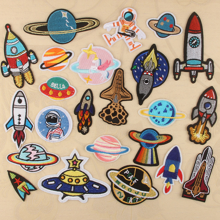 卡通火箭飞碟刺绣贴花热熔胶熨烫缝纫布贴衣服破洞修补贴花非自粘