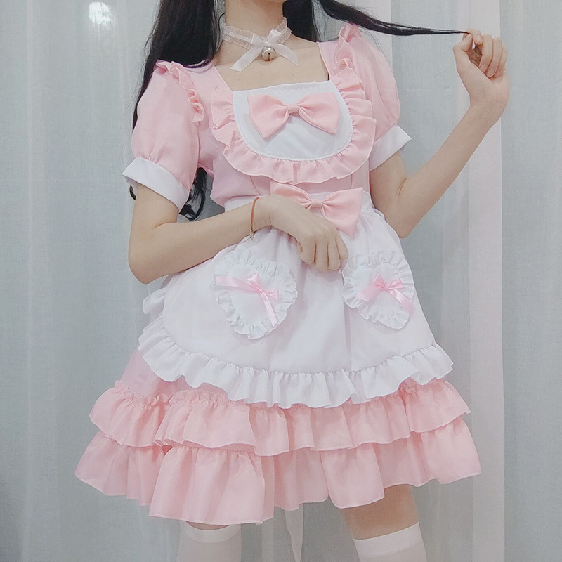 性感小甜心女仆粉色洛丽塔连衣裙