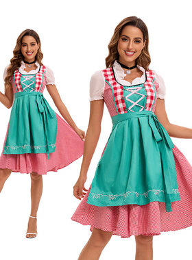 Oktoberfest 啤酒节复古田园连衣裙 格子群 Dirndl 舞台表演服