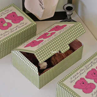 25个绿色格子盒子烘焙包装 翻盖卡通可爱儿童节ins