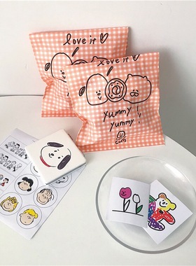 100个）橙色格子卡通烘焙包装防油纸袋子 糖果牛轧饼干小西点