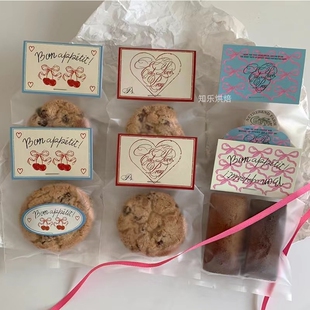 100张欧美烘焙包装袋页眉曲奇饼干塑封袋封口纸卡装饰手工糖果