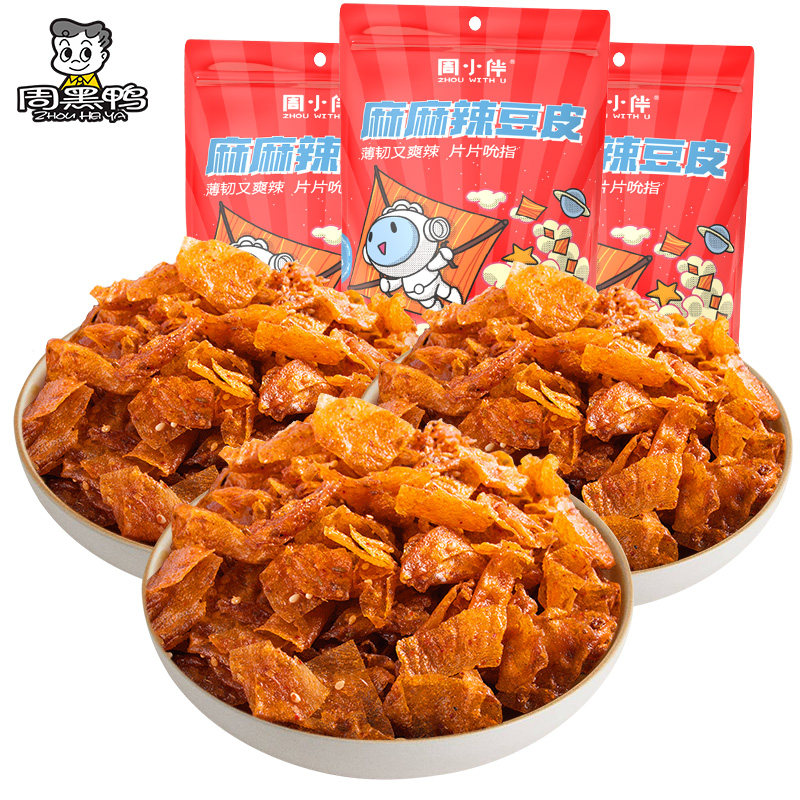 【周黑鸭-麻辣豆皮60gx3袋】周小伴 大刀肉辣条辣片麻辣味零食