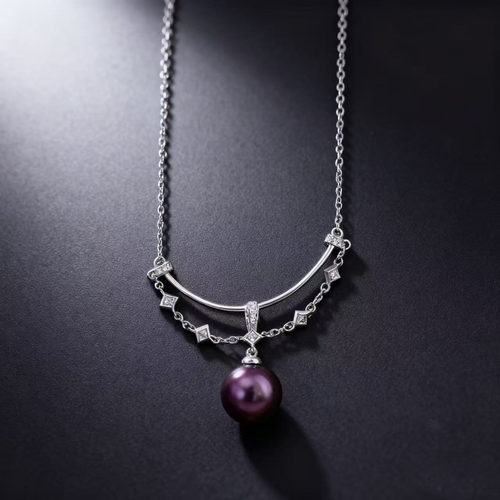 DIY珍珠配件 S925纯银套链空托 时尚款吊坠带银链女 配9-15mm圆珠