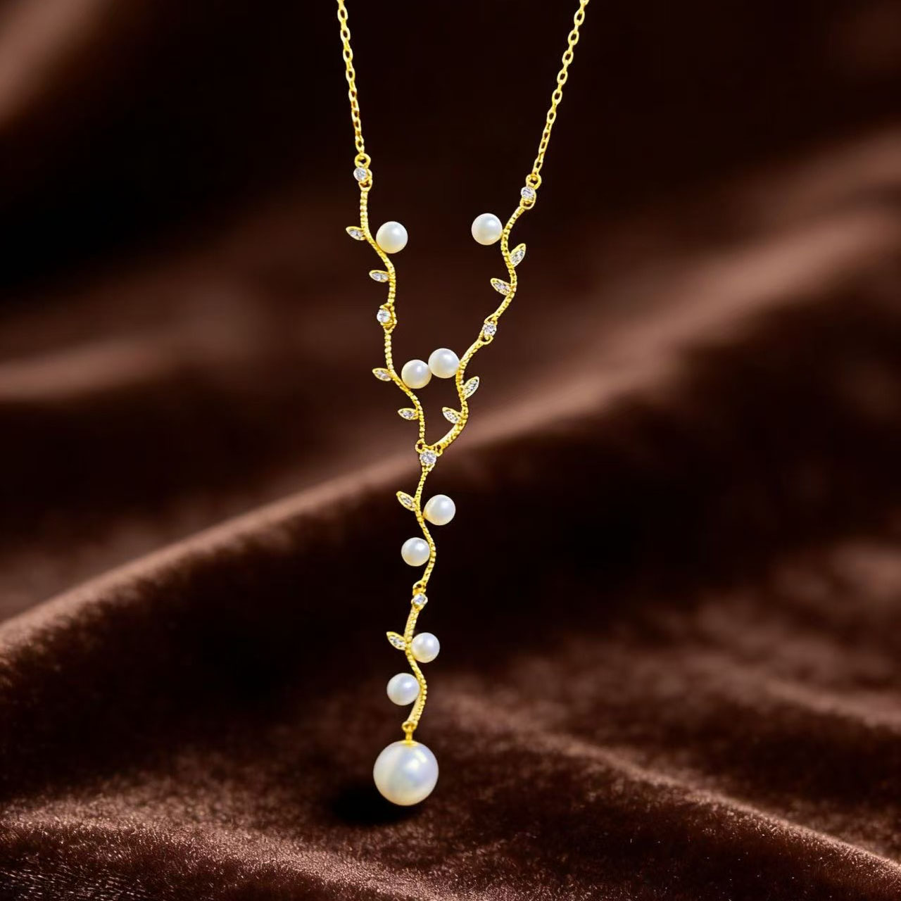 DIY珍珠配件 S925纯银套链空托 金色银色多珠吊坠带银链 4-11mm圆